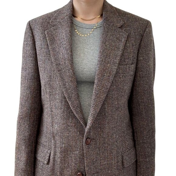 Vintage Harris Tweed Brown Wool Woven in Scotland Academic Blazer Sport Coat 42L - Picture 4 of 9